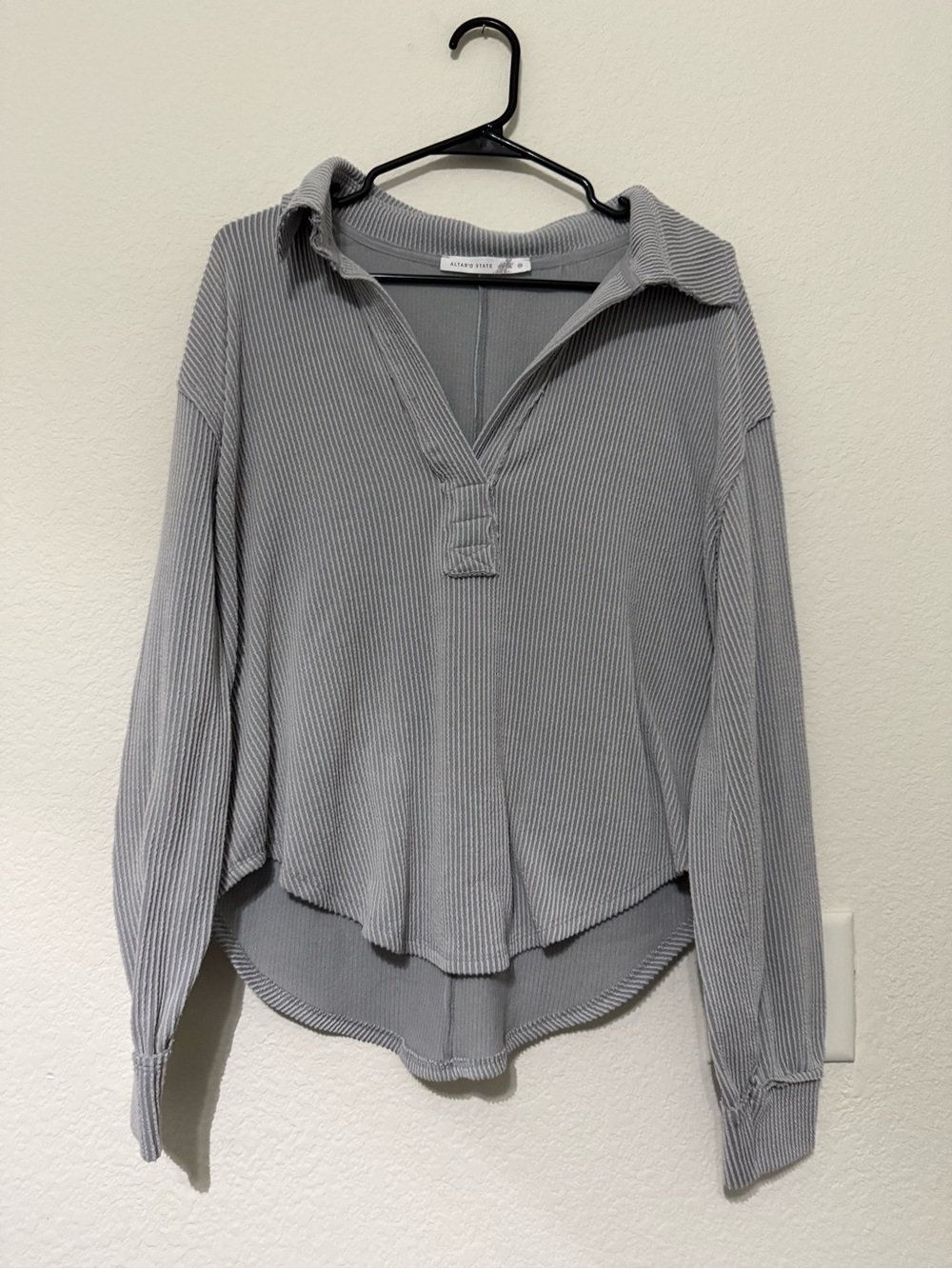 Altar'd State Light Gray Ribbed Polo Pullover